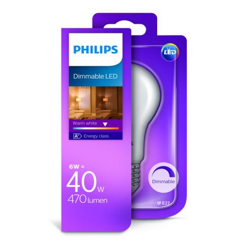 Philips LED 6W/40W E27 WW Stmievateľná